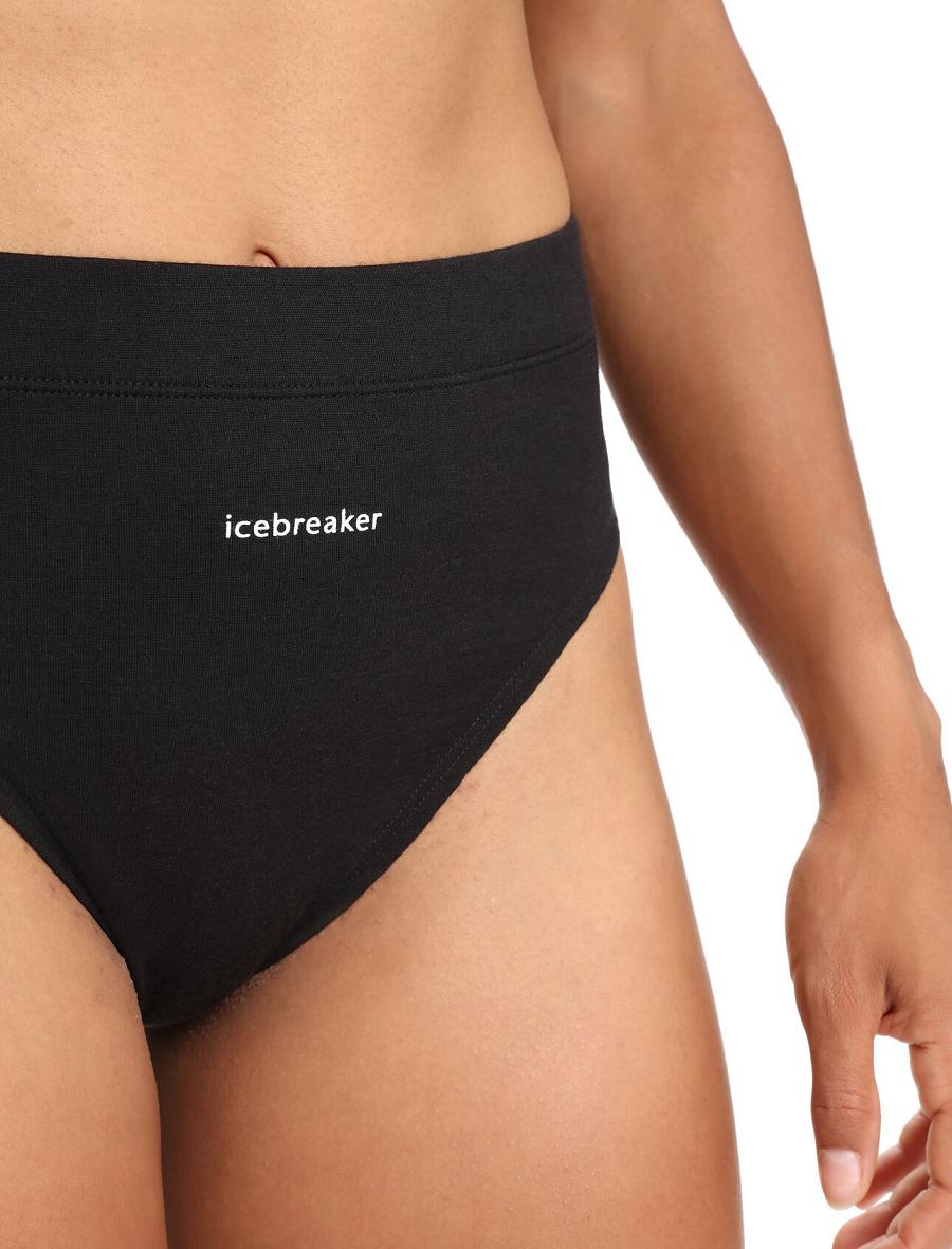 Black Women's Icebreaker Merino Queens High Cut Brief Underwear | USA 1695AHKP